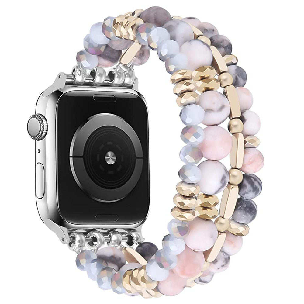 Natural stone crystal black gallstone handmade elastic beaded watch strap Wholesale for applewatch strap