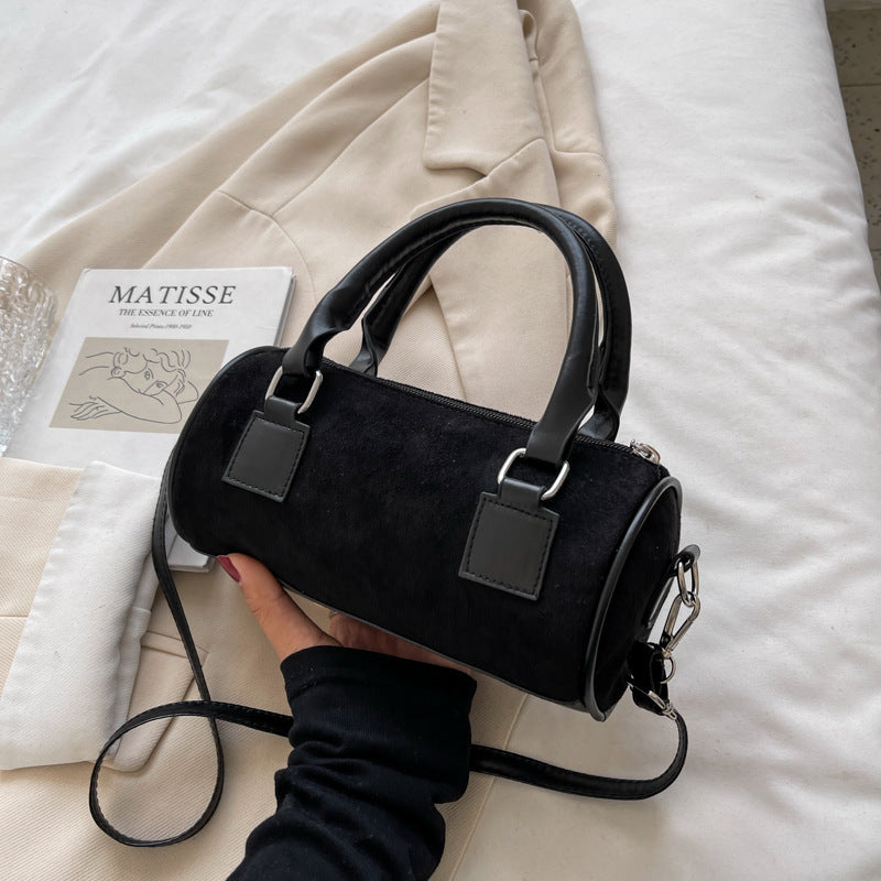 Textured small bag women's bag new trendy fashion matte cylinder retro autumn and winter portable diagonal bag