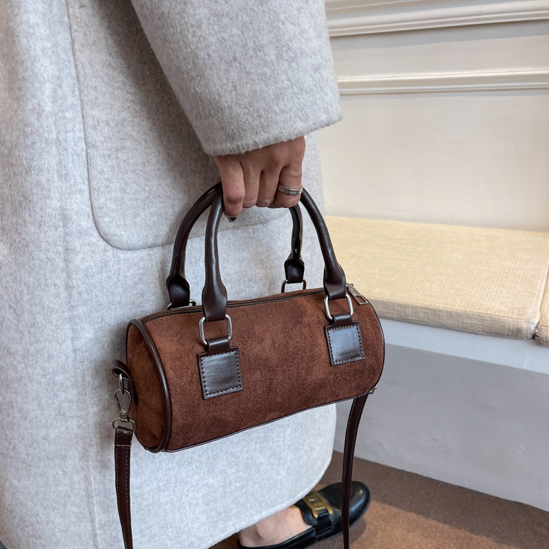 Textured small bag women's bag new trendy fashion matte cylinder retro autumn and winter portable diagonal bag