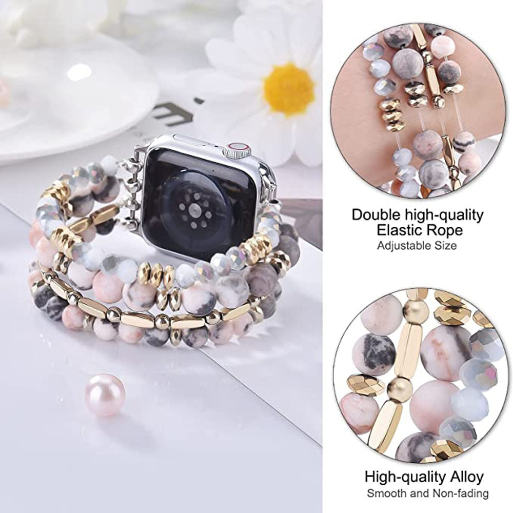 Natural stone crystal black gallstone handmade elastic beaded watch strap Wholesale for applewatch strap