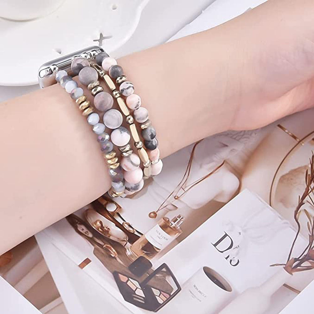 Natural stone crystal black gallstone handmade elastic beaded watch strap Wholesale for applewatch strap