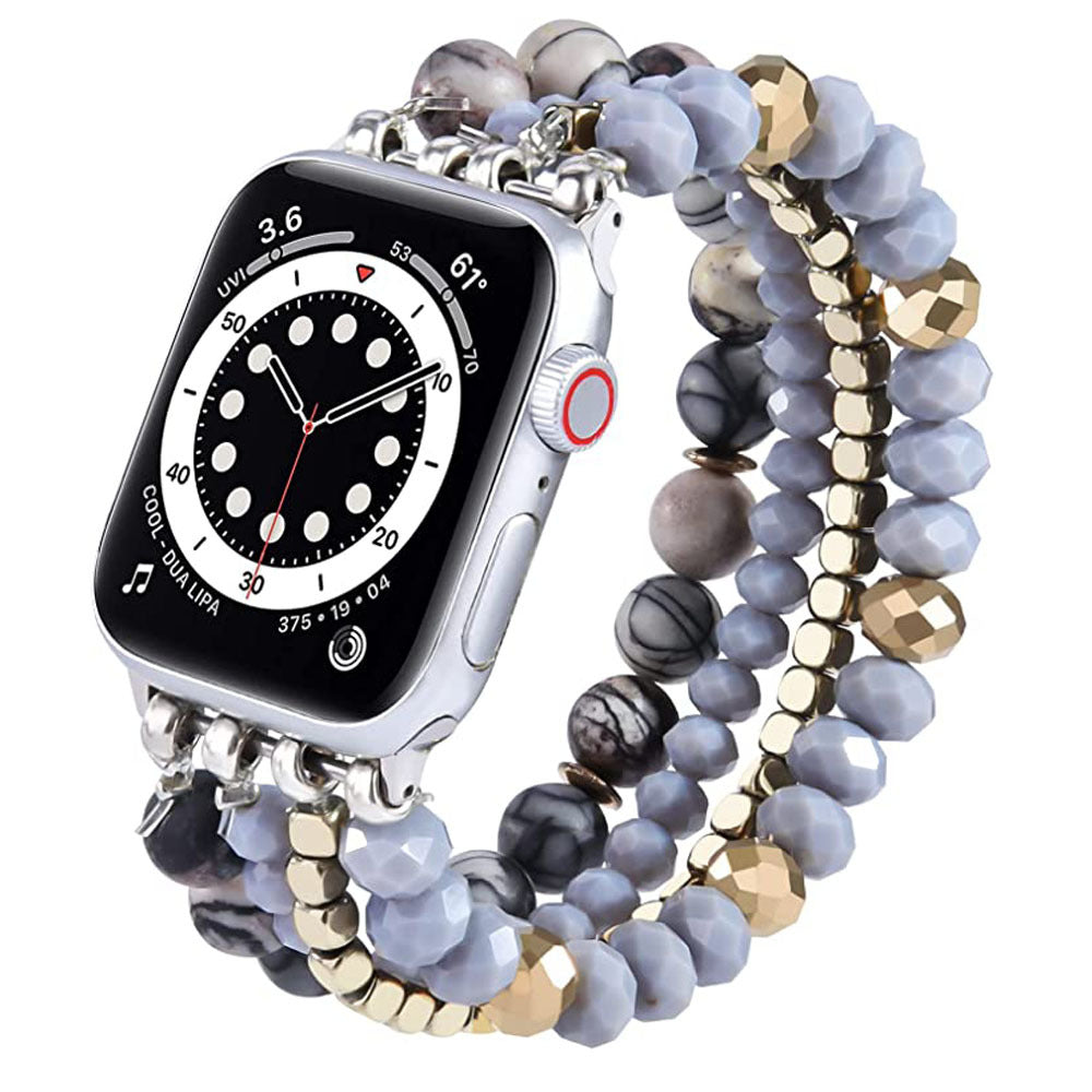 Natural stone crystal black gallstone handmade elastic beaded watch strap Wholesale for applewatch strap
