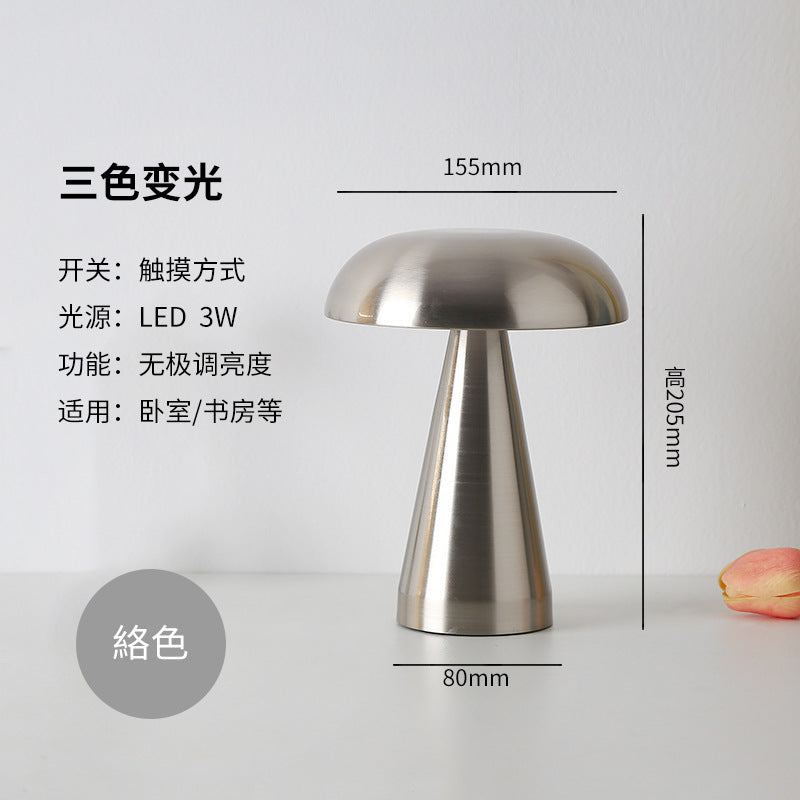Cross-border foreign trade for mushroom retro desk lamp study bedroom portable charging metal mushroom decorative desk lamp