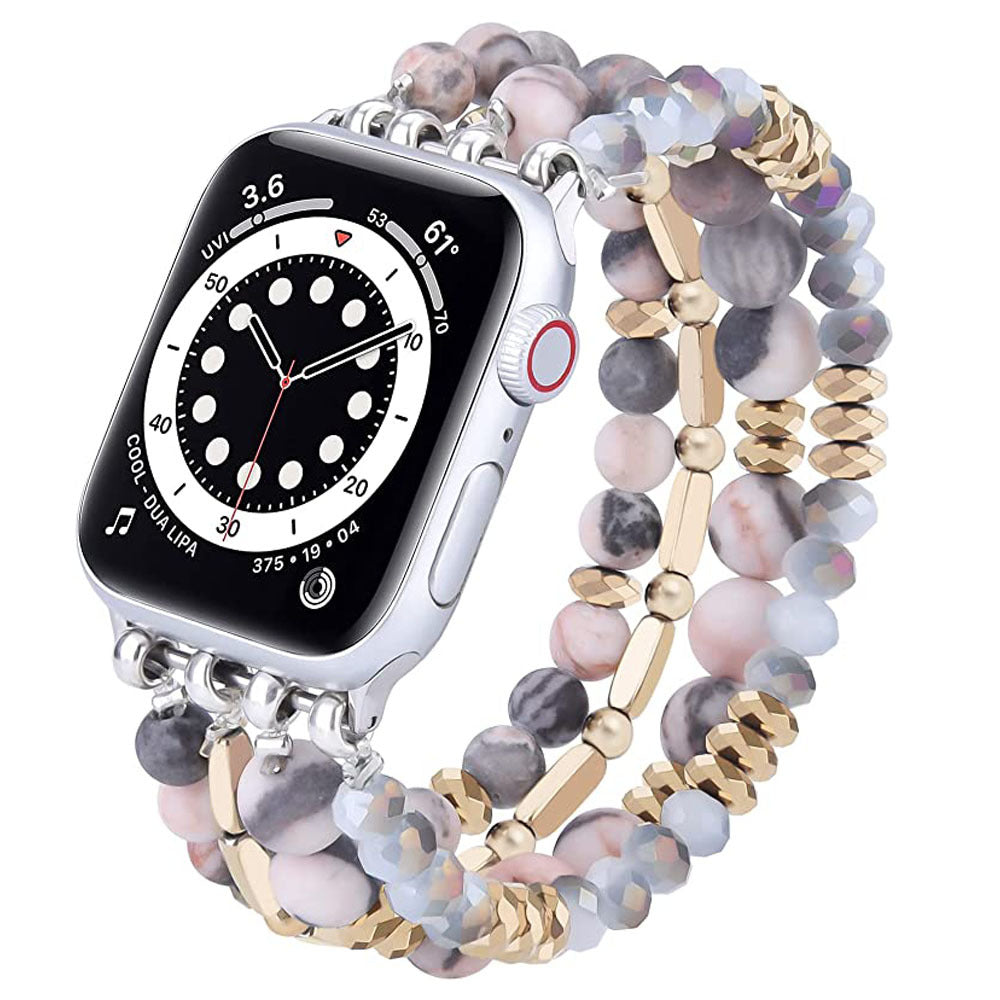 Natural stone crystal black gallstone handmade elastic beaded watch strap Wholesale for applewatch strap