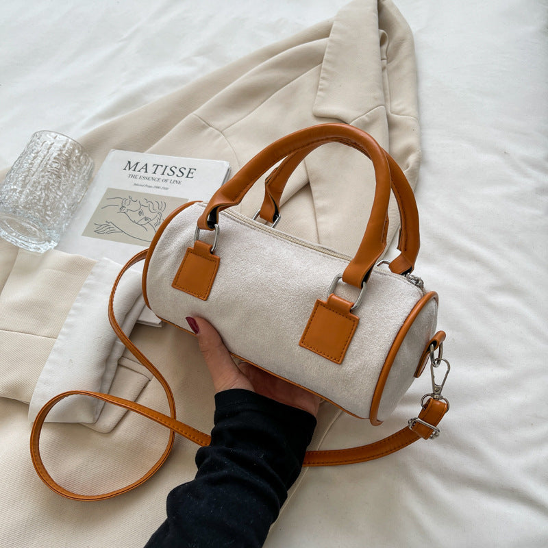 Textured small bag women's bag new trendy fashion matte cylinder retro autumn and winter portable diagonal bag