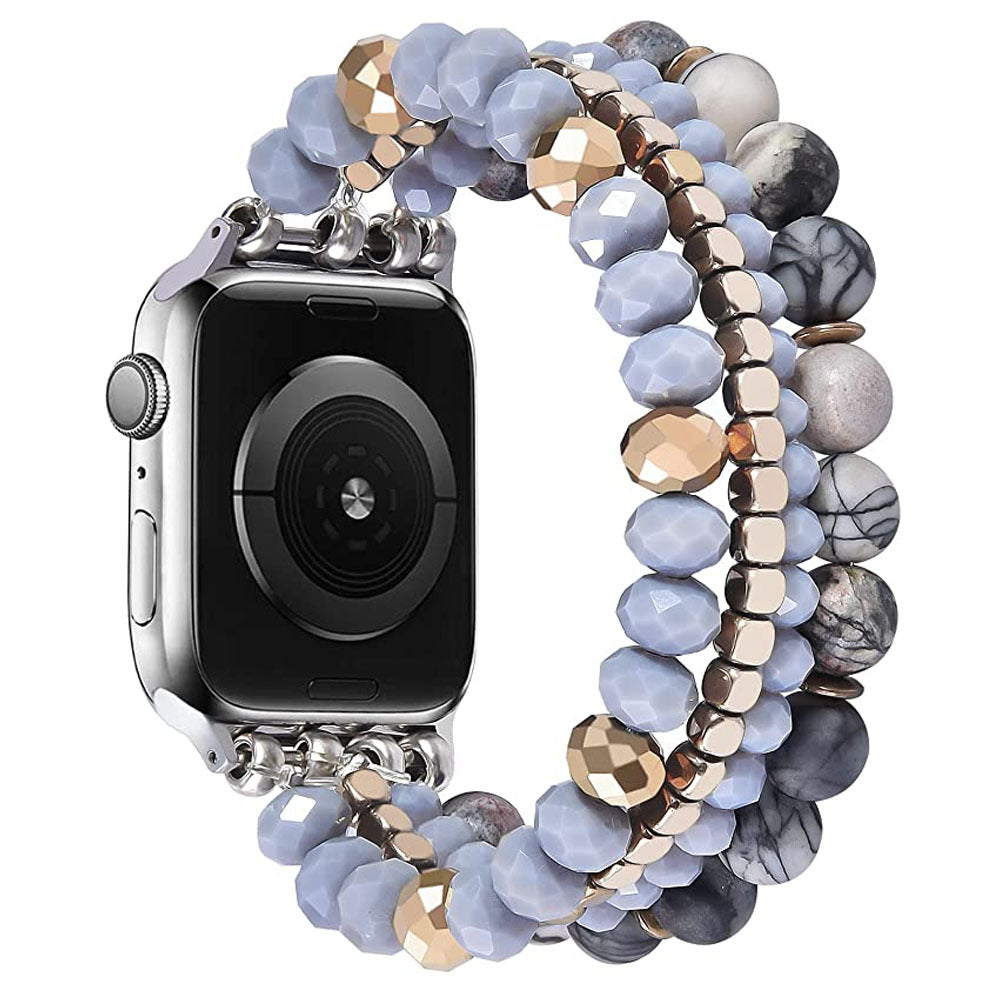Natural stone crystal black gallstone handmade elastic beaded watch strap Wholesale for applewatch strap