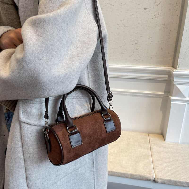 Textured small bag women's bag new trendy fashion matte cylinder retro autumn and winter portable diagonal bag
