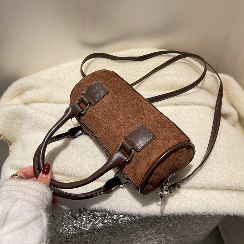 Textured small bag women's bag new trendy fashion matte cylinder retro autumn and winter portable diagonal bag