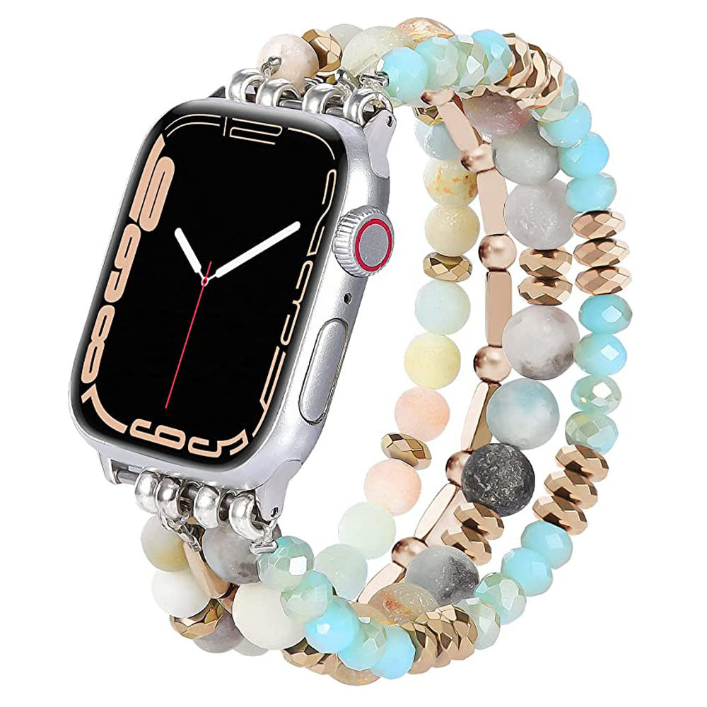 Natural stone crystal black gallstone handmade elastic beaded watch strap Wholesale for applewatch strap