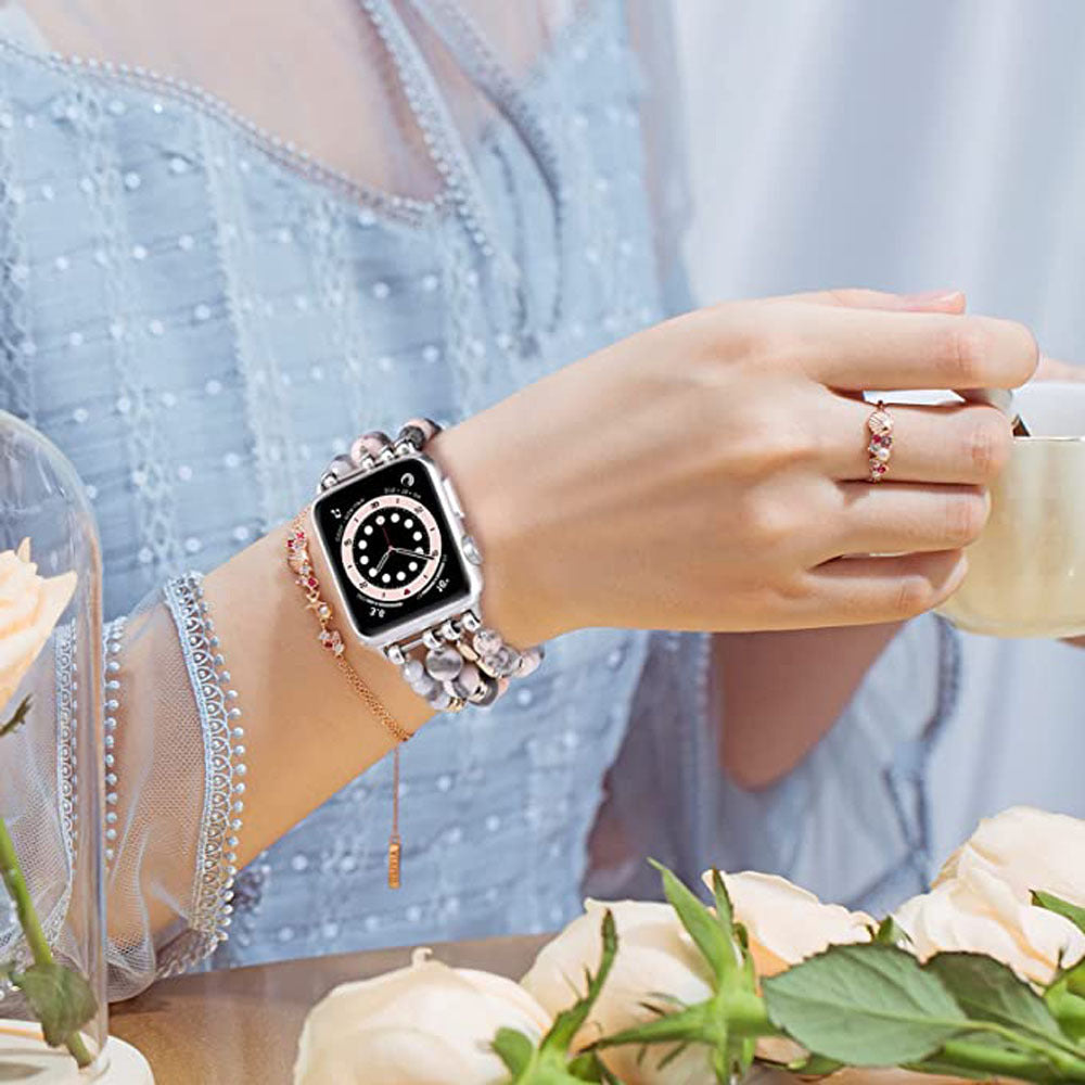 Natural stone crystal black gallstone handmade elastic beaded watch strap Wholesale for applewatch strap