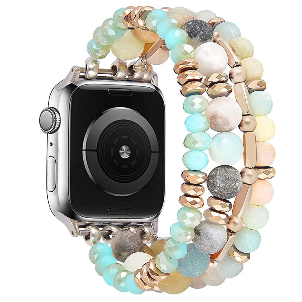 Natural stone crystal black gallstone handmade elastic beaded watch strap Wholesale for applewatch strap