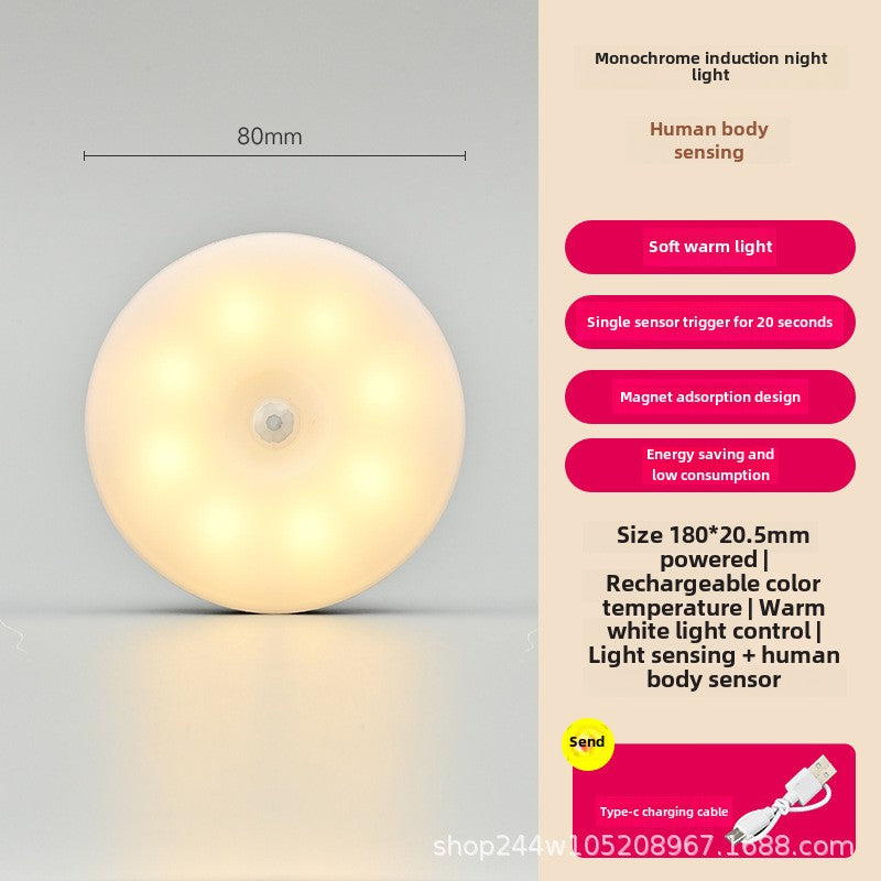 Cross-border new Type-C charging port round human body induction light intelligent magnetic remote control charging night light wholesale
