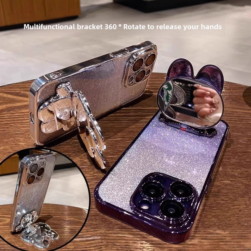 iPhone Invisible makeup mirror holder Mobile phone case Soft case Women's
