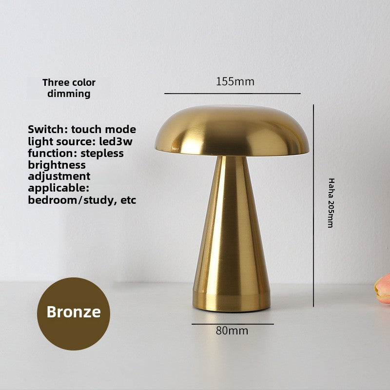 Cross-border foreign trade for mushroom retro desk lamp study bedroom portable charging metal mushroom decorative desk lamp