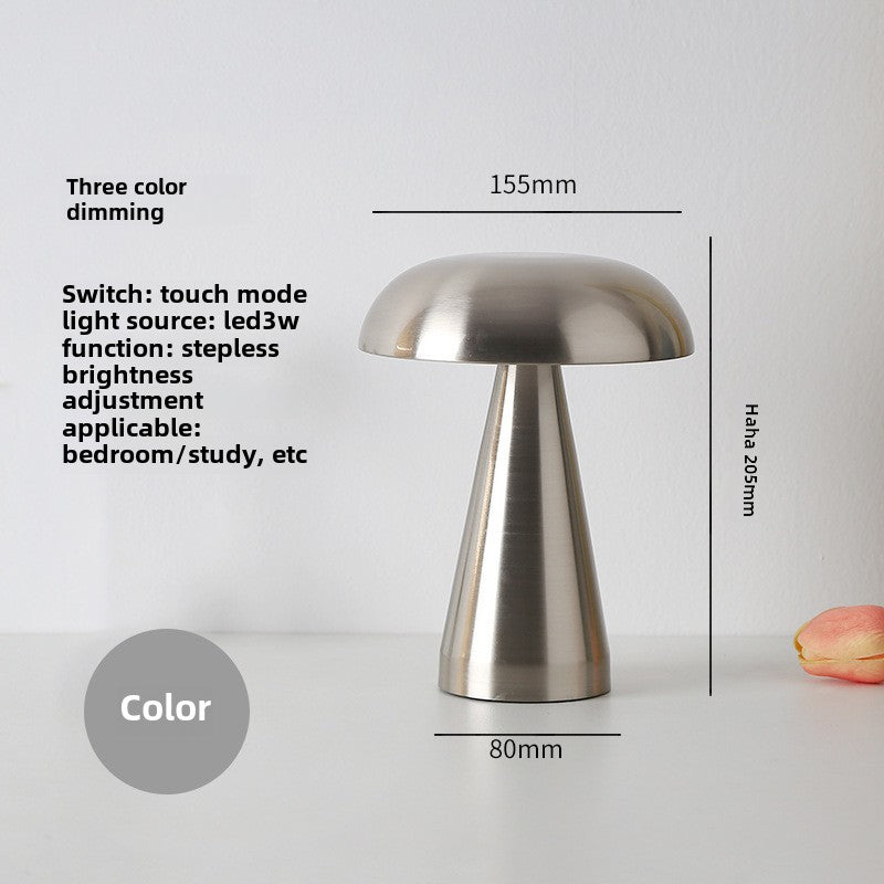Cross-border foreign trade for mushroom retro desk lamp study bedroom portable charging metal mushroom decorative desk lamp