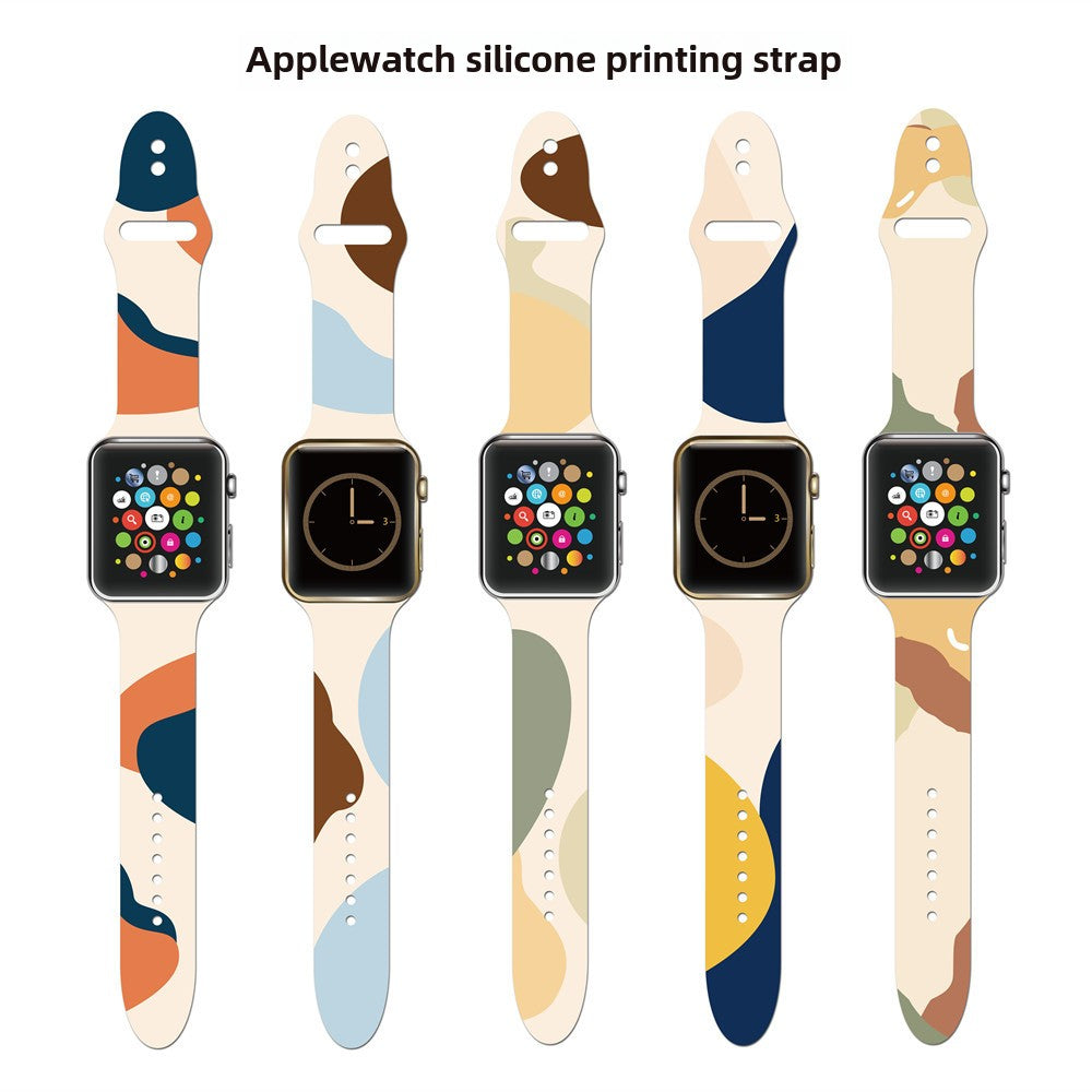 For Apple Strap Applewatch Silicone Strap iwatch7 Watch Strap Marble Printing