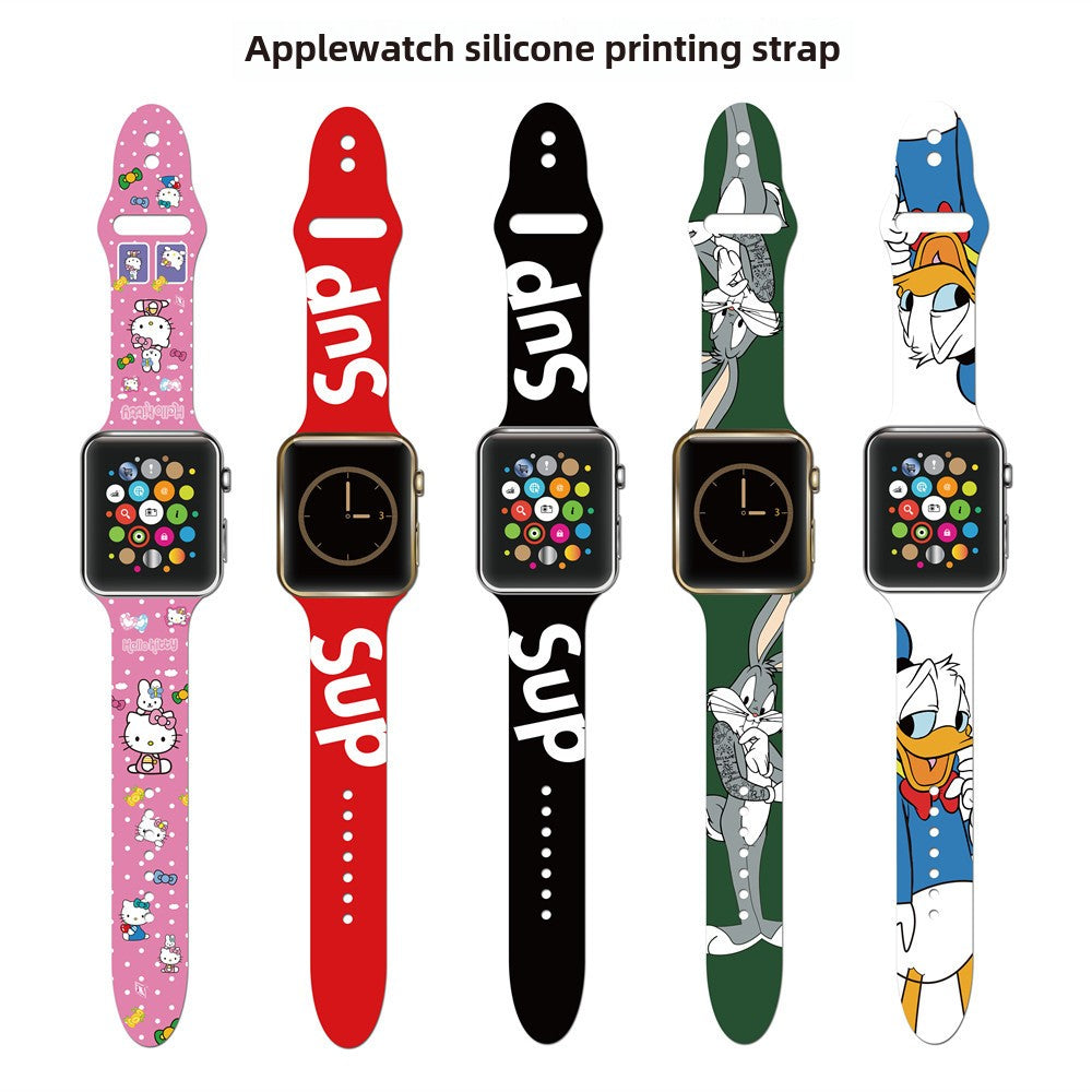 For Apple Strap Applewatch Silicone Strap iwatch7 Watch Strap Marble Printing