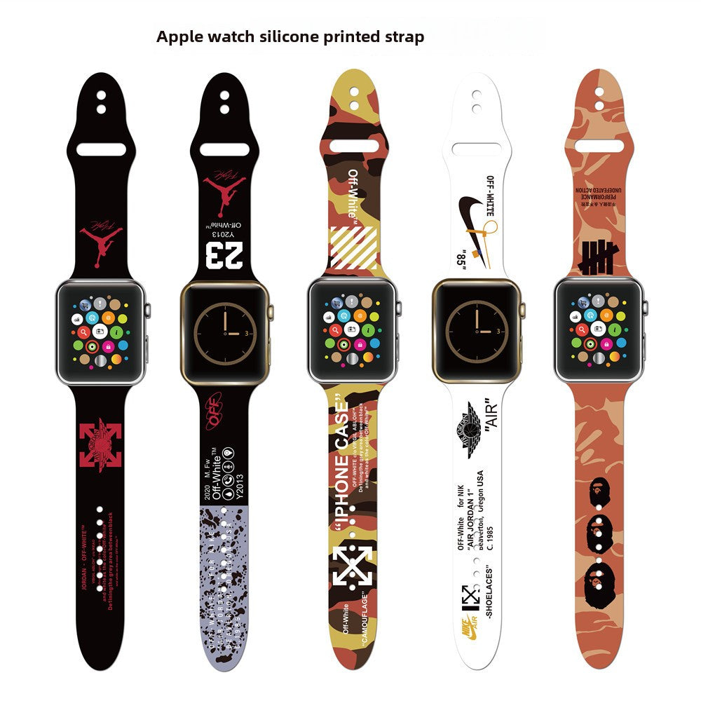 For Apple Strap Applewatch Silicone Strap iwatch7 Watch Strap Marble Printing