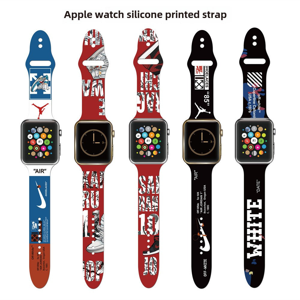 For Apple Strap Applewatch Silicone Strap iwatch7 Watch Strap Marble Printing
