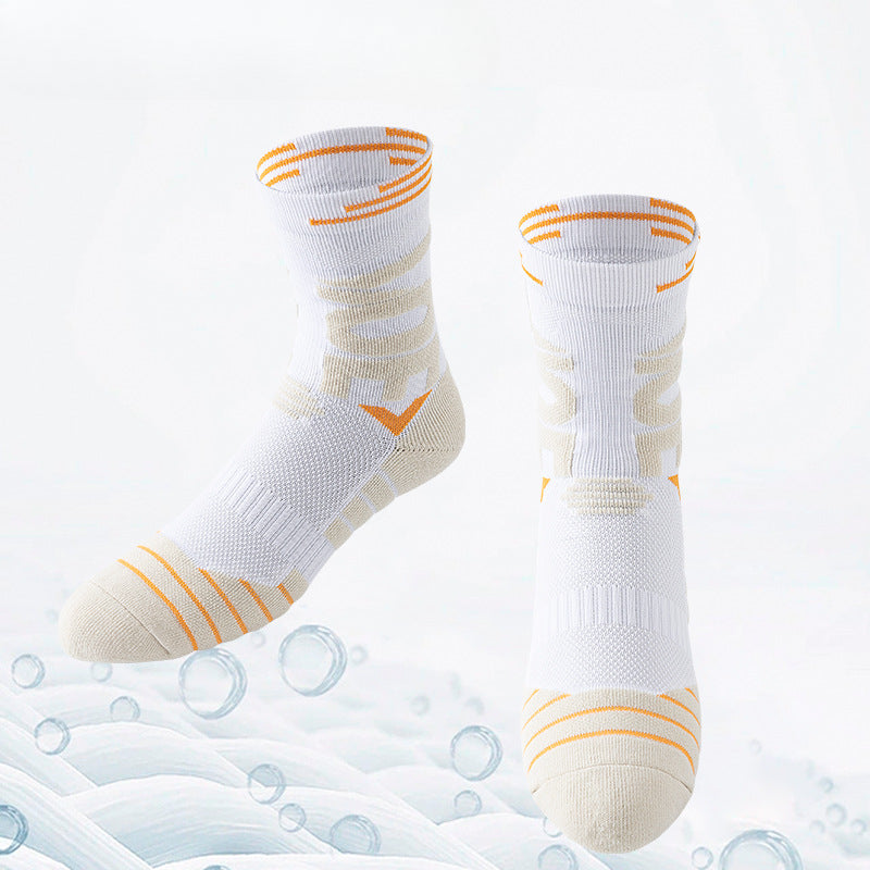 Men's high-top sports socks, letter-high tube elite socks, medium tube actual combat professional towel bottom shock-absorbing basketball socks