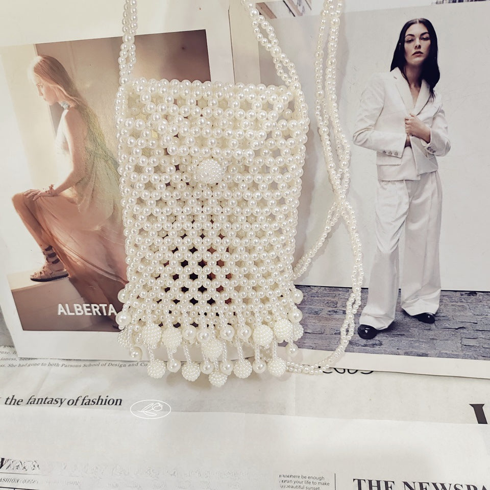 Beaded bag bead bag handmade bag pearl bag bayberry ball crossbody niche Internet celebrity design sense light luxury women's bag heavy industry