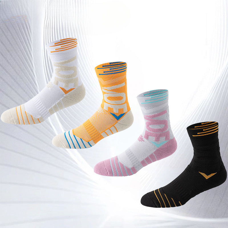 Men's high-top sports socks, letter-high tube elite socks, medium tube actual combat professional towel bottom shock-absorbing basketball socks