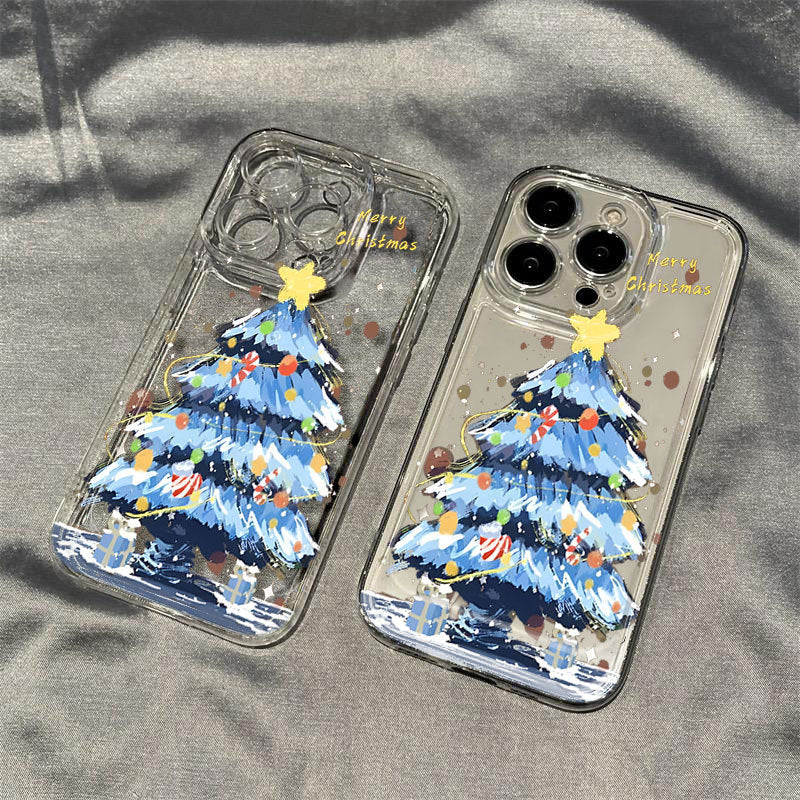 Applicable to Apple 16ProMax mobile phone case, new iphone16pro anti-drop transparent blue Christmas tree