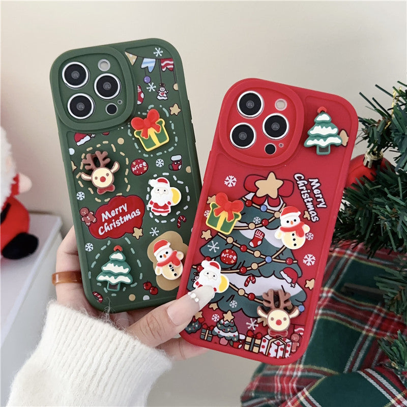 Three-dimensional Santa Claus iPhone case Christmas tree anti-drop soft case