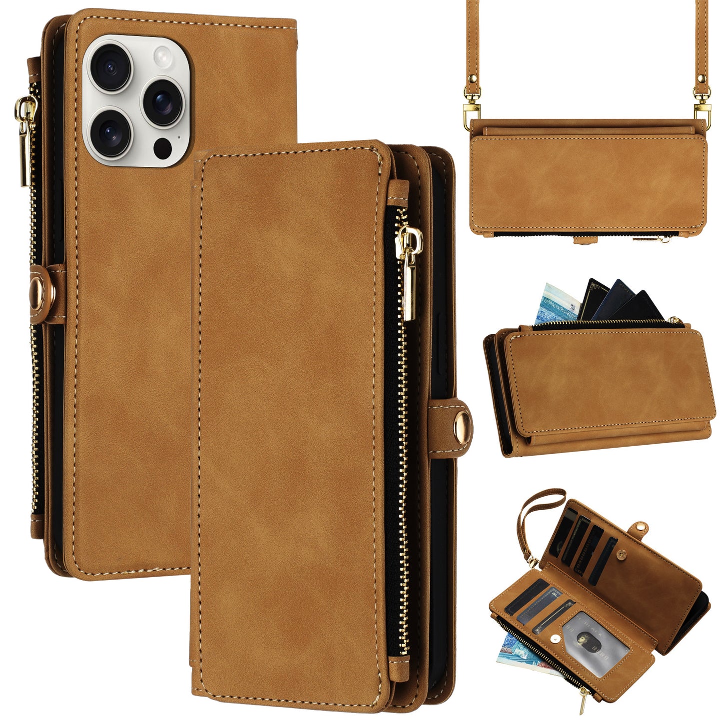 iPhone mobile phone case oblique zipper bag anti-drop leather case