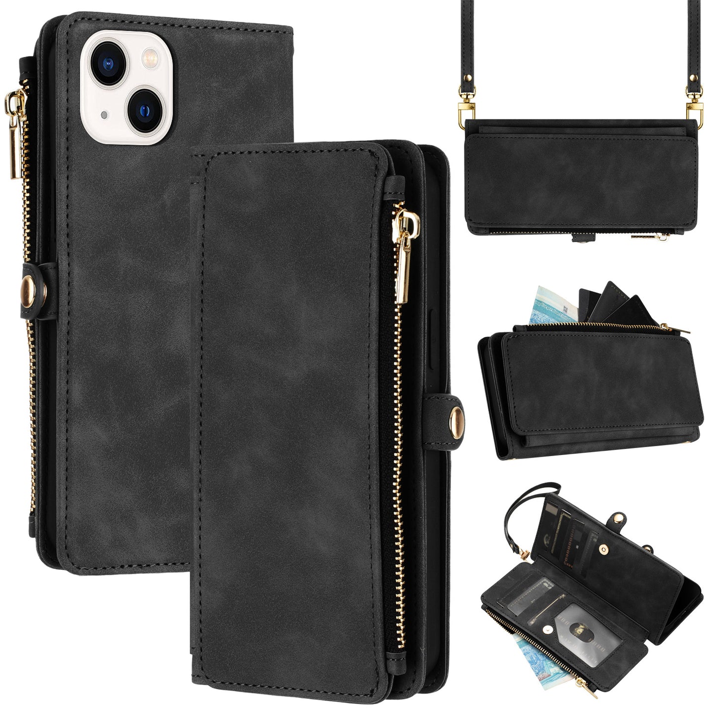 iPhone mobile phone case oblique zipper bag anti-drop leather case