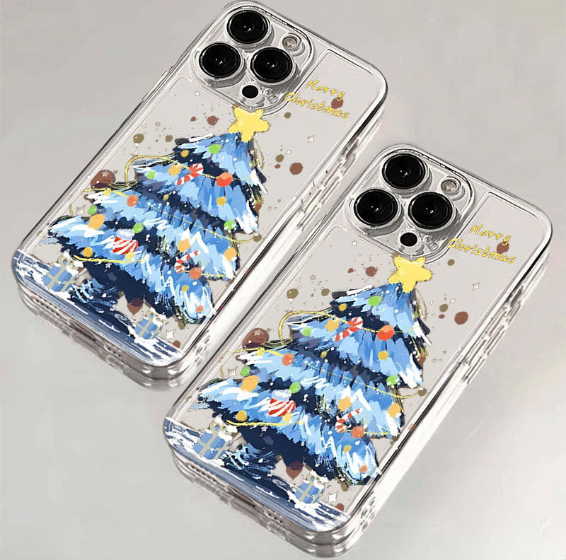 Applicable to Apple 16ProMax mobile phone case, new iphone16pro anti-drop transparent blue Christmas tree