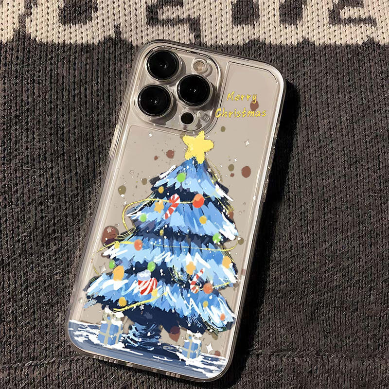 Applicable to Apple 16ProMax mobile phone case, new iphone16pro anti-drop transparent blue Christmas tree