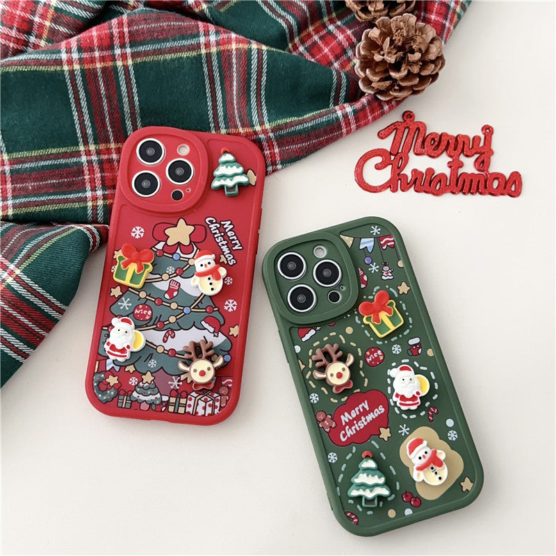 Three-dimensional Santa Claus iPhone case Christmas tree anti-drop soft case