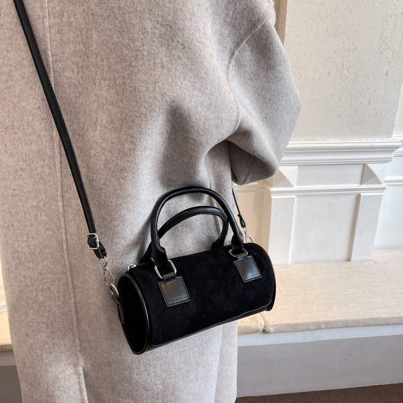 Textured small bag women's bag new trendy fashion matte cylinder retro autumn and winter portable diagonal bag