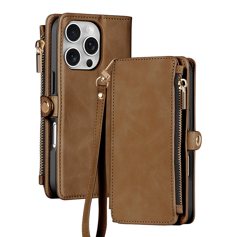 iPhone mobile phone case oblique zipper bag anti-drop leather case