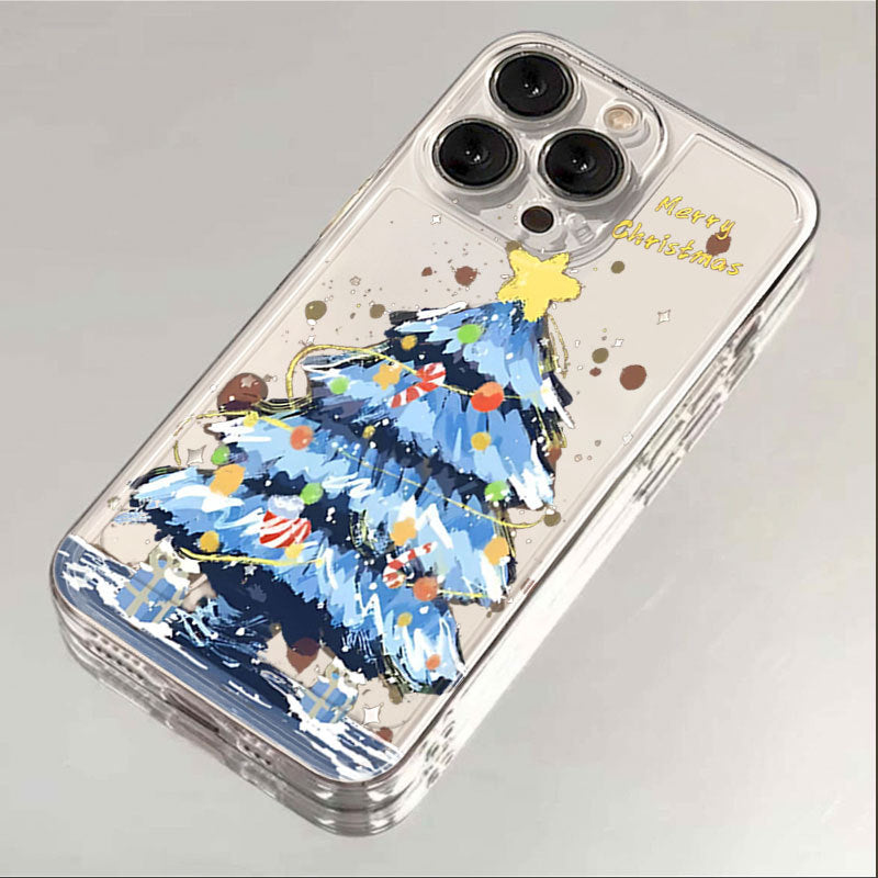 Applicable to Apple 16ProMax mobile phone case, new iphone16pro anti-drop transparent blue Christmas tree