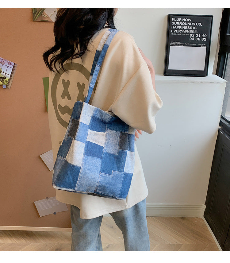 Women's bag new cloth bag trendy fashion denim tote bag versatile large capacity casual shoulder bag