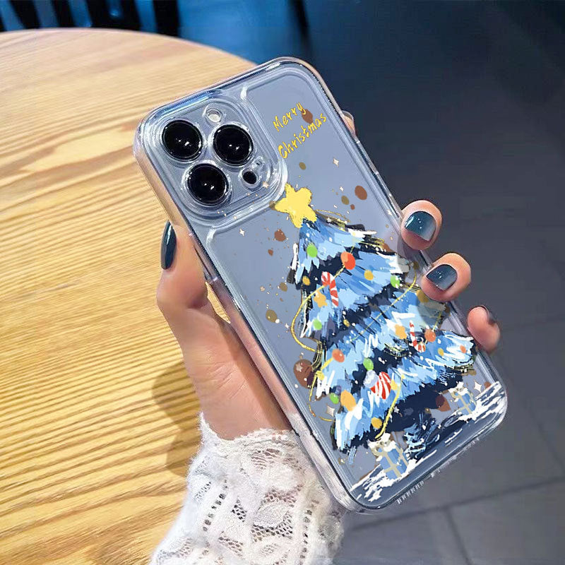 Applicable to Apple 16ProMax mobile phone case, new iphone16pro anti-drop transparent blue Christmas tree