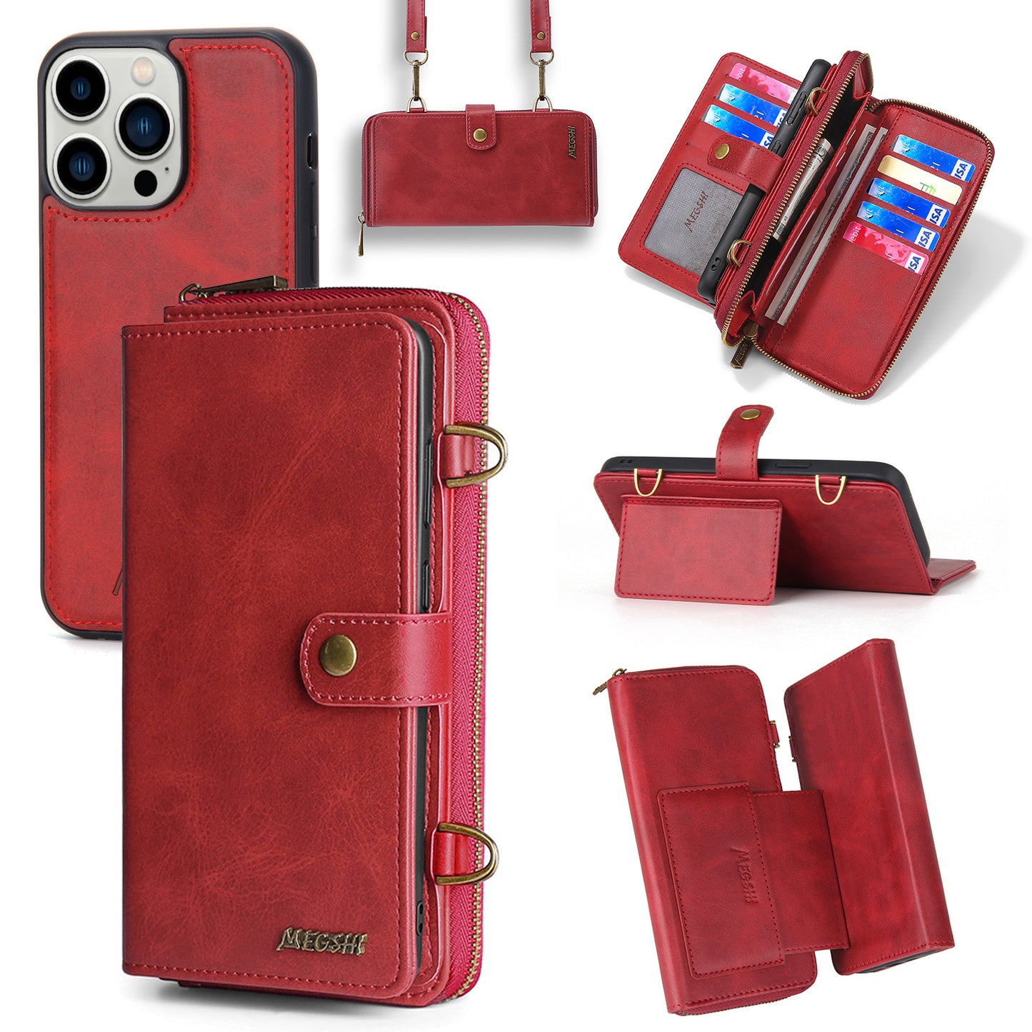 Hot-selling Apple 15ProMax mobile phone leather case diagonal span for iPhone15 multi-function wallet mobile phone case