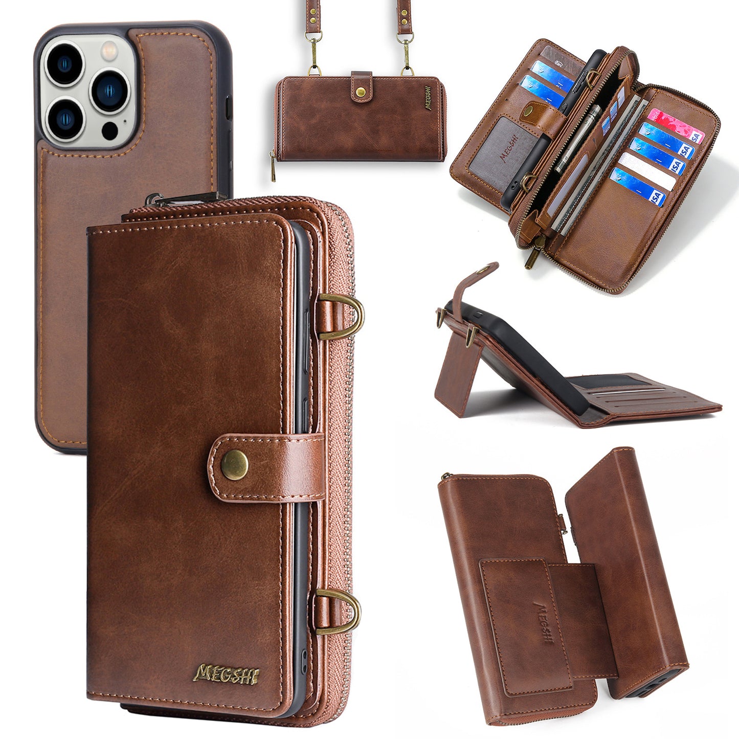 Hot-selling Apple 15ProMax mobile phone leather case diagonal span for iPhone15 multi-function wallet mobile phone case