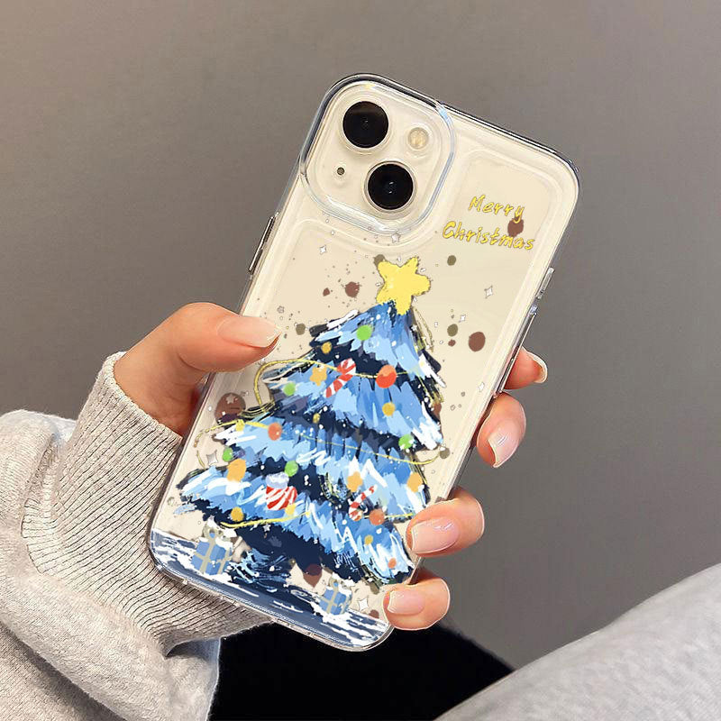 Applicable to Apple 16ProMax mobile phone case, new iphone16pro anti-drop transparent blue Christmas tree