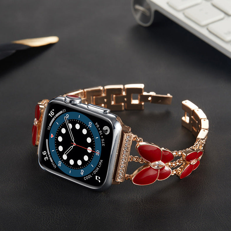 Resin Butterfly Apple Watch Band with Rhinestone Inlay – Compatible with Apple Watch Series 9/8/7/6/5