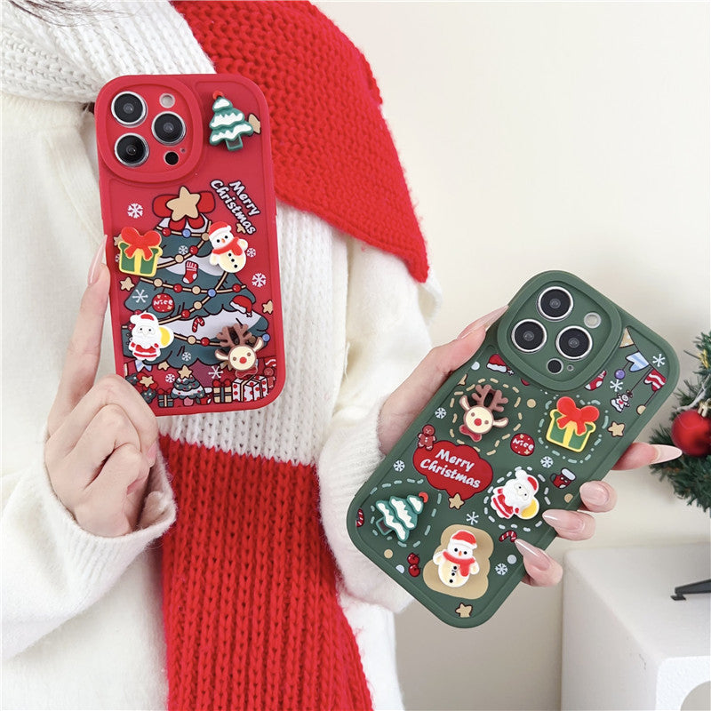 Three-dimensional Santa Claus iPhone case Christmas tree anti-drop soft case