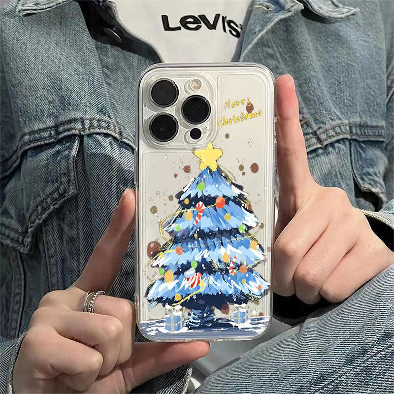 Applicable to Apple 16ProMax mobile phone case, new iphone16pro anti-drop transparent blue Christmas tree