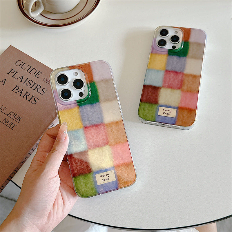 Color plaid English label Apple phone case double-layer printing