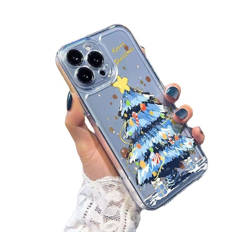 Applicable to Apple 16ProMax mobile phone case, new iphone16pro anti-drop transparent blue Christmas tree