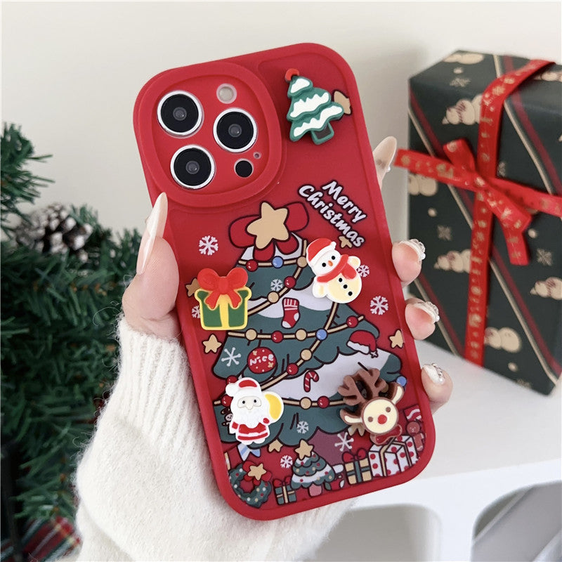 Three-dimensional Santa Claus iPhone case Christmas tree anti-drop soft case