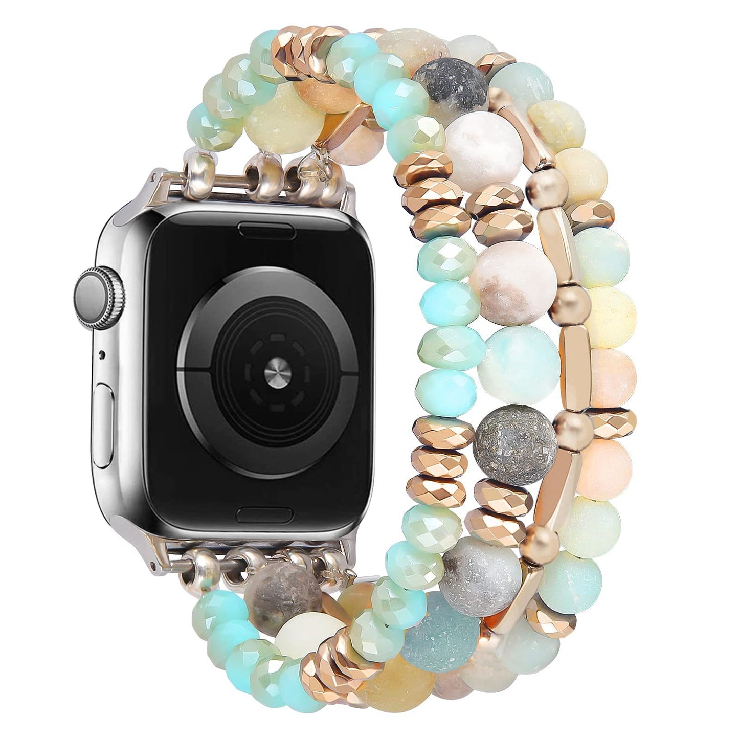 For Apple Watch 87654 Bohemian Natural Stone Beaded iWatch Pearl Strap