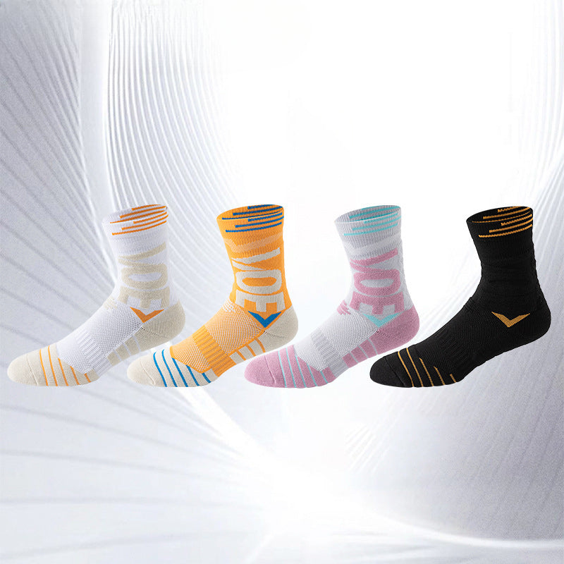 Men's high-top sports socks, letter-high tube elite socks, medium tube actual combat professional towel bottom shock-absorbing basketball socks