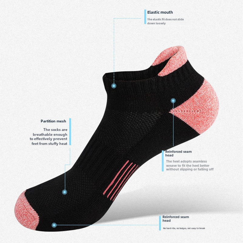 Badminton short tube women's sports socks sweat-absorbing breathable thickened towel bottom outdoor running cotton boat socks